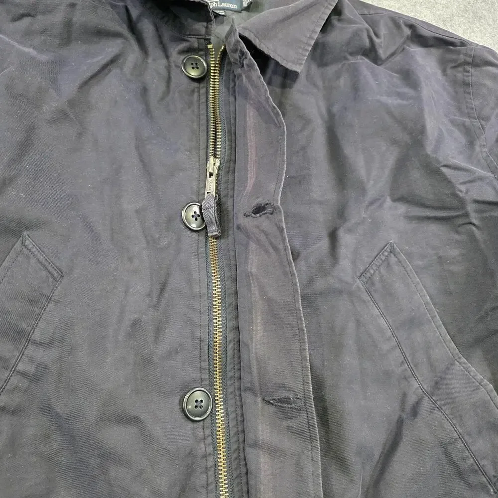 VTG Polo Ralph Lauren‎ Jacket Mens XL Blue Quilted Canvas Full Zip Button Coat